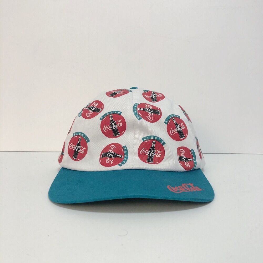 1990s Always Coca Cola Spellout Coke Snapback Hat Cap All Over Print RARE VTG